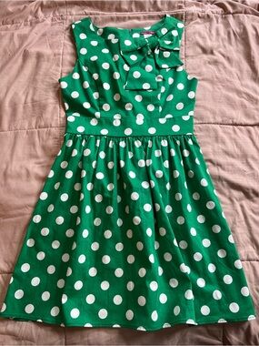 Sleeveless Green Polka Dot Bow-Detail Girls' Dress